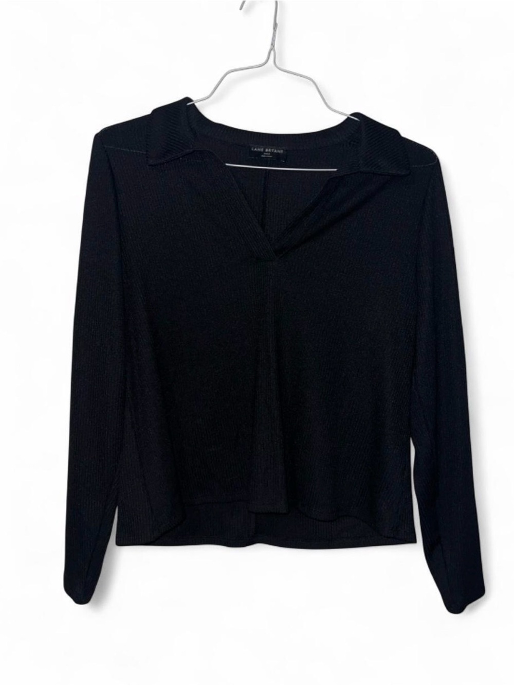 Lane Bryant Black Ribbed Long-Sleeve V-Neck Pullover